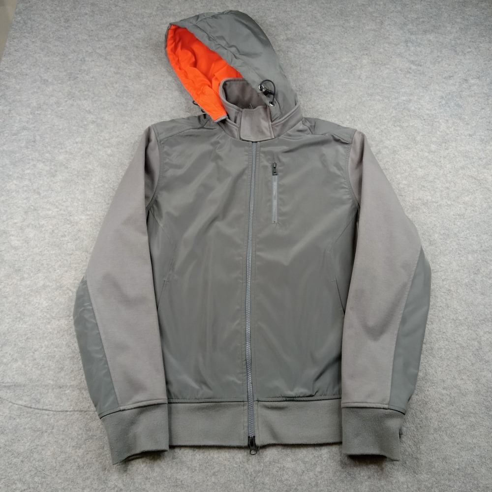 Banana Republic Jacket Mens Medium Gray Hooded Softshell Bomber Full‎ Zip Lined